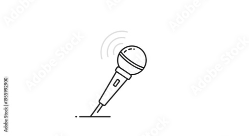 Minimalist Microphone Icon with Sound Waves - Live Music, Broadcasting, Audio Recording