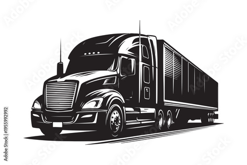 Modern semi-trailer truck icon for delivery and trucking business.