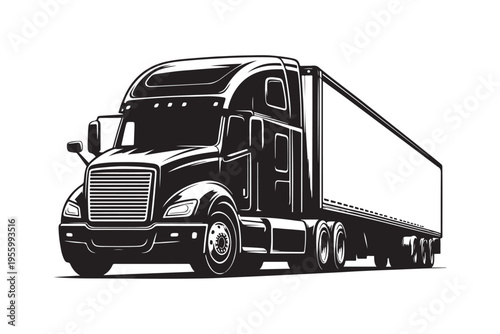 Semi-truck trailer silhouette for logistics and transport logo.