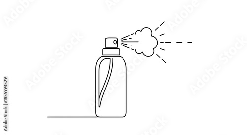 Minimalist Line Art of a Spray Bottle Dispensing Mist