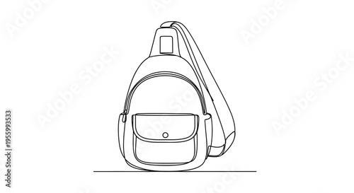 Minimalist Line Art of a Sling Backpack, Single Line Drawing, Modern Accessory