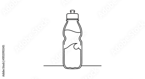 Minimalist Line Art of a Water Bottle with Liquid