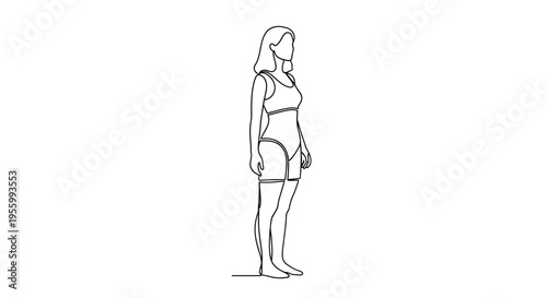 Minimalist line art of a woman in athletic wear standing profile view