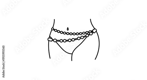 Minimalist Line Art of a Woman's Hips with Double Layered Beaded Waist Chain