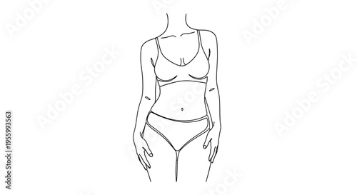 Minimalist Line Art of a Woman's Body in Underwear, Body Positivity Concept
