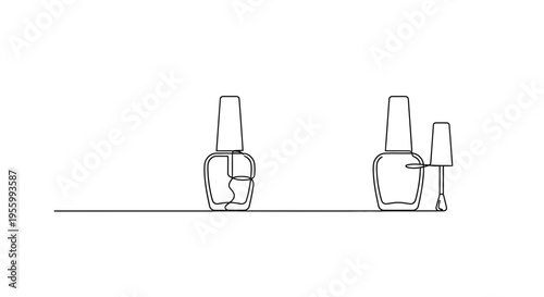 Minimalist Line Art of Two Nail Polish Bottles, One Open with Brush