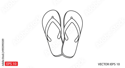 Minimalist Line Art of Flip Flops, Summer Beach Footwear, Simple Vector Illustration