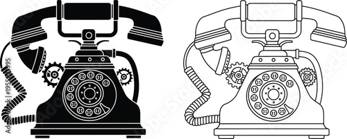 Vintage rotary phones black and white illustration Vector