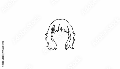 Minimalist line art drawing of a shaggy brown wig on a white background
