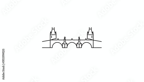 Minimalist Line Art Charles Bridge Prague Icon Landmark Architecture Travel Destination