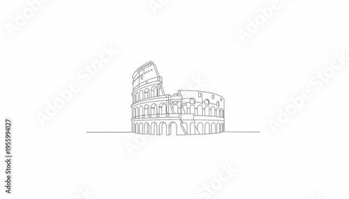 Minimalist Line Art Drawing of the Colosseum in Rome, Italy - Iconic Ancient Roman Amphitheater