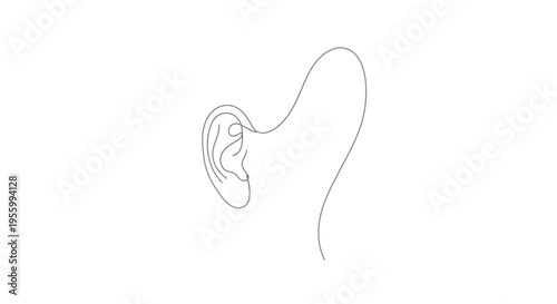 Minimalist Line Art Drawing of a Human Ear and Abstract Curve