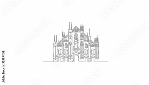 Milan Cathedral Facade Outline Drawing - Iconic Italian Gothic Architecture