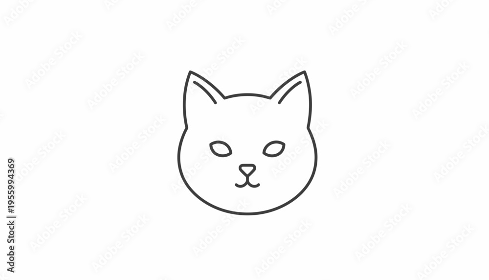Fototapeta premium Minimalist Cat Face Icon Outline, Simple Line Art Pet Head Drawing