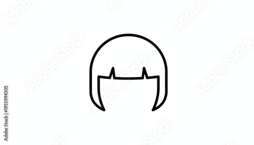 Minimalist bob haircut icon, simple line art of a woman's hairstyle, graphic symbol