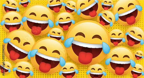 Set of laughing face emojis vector, crying laughing emojis