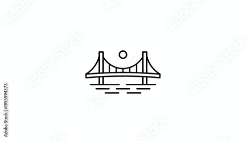 Minimalist Bridge Icon with Sun and Water Lines