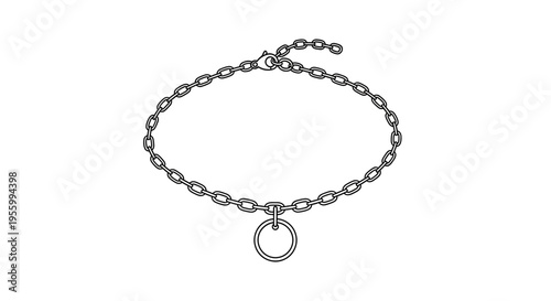 Minimalist Chain Bracelet with Circle Charm - Line Art Illustration