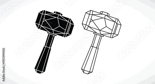 Thor mjolnir hammers black white line art Vector
