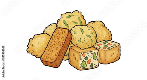 Delicious assortment of fried tofu, tempeh, and vegetable fritters, a tasty Indonesian cuisine.