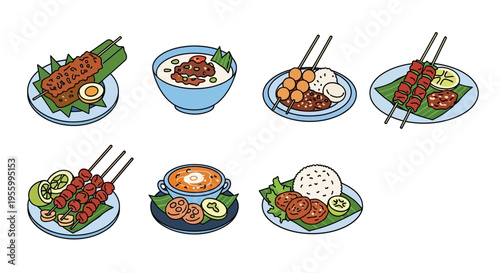 Delicious Indonesian cuisine dishes arranged on plates, ready to eat and enjoy.