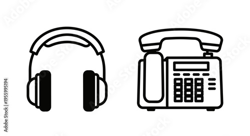 Headphones and Landline Phone Illustration.