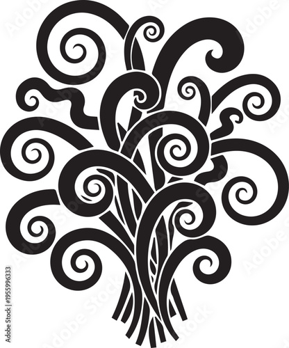 Abstract black swirling decorative elements and curls