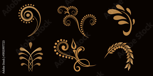 Elegant golden floral swirls and flourishes on a black background