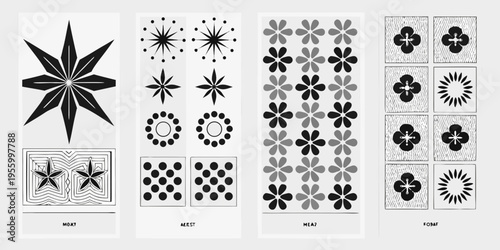 Abstract geometric patterns in varying shades of gray and black