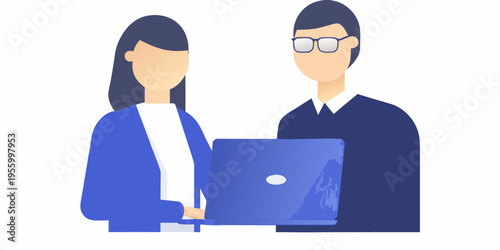 Two professionals collaborate on a laptop showcasing modern workplace dynamics