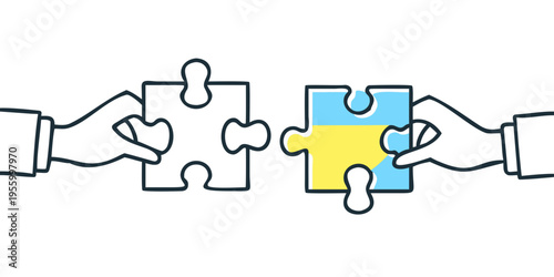 Hands connecting puzzle pieces symbolizing collaboration and problem solving