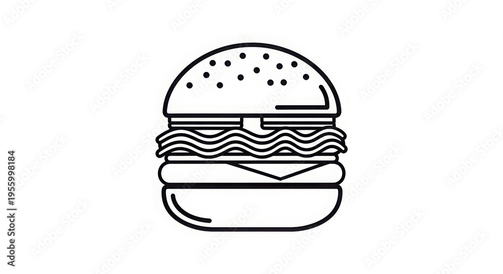 Fototapeta premium A simple line drawing of a hamburger on a white background