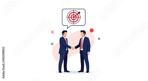 Two professional businessmen in suits shaking hands to finalize a successful partnership and agree on shared strategic business goals.