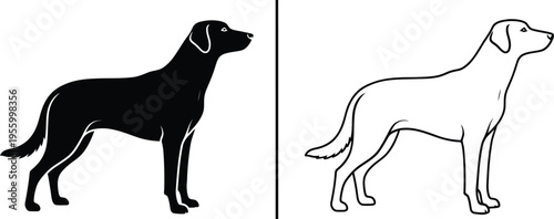 Black and white dog outline silhouette Vector