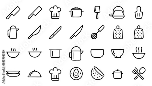 Solid and uniform black background for a set of outline icons.