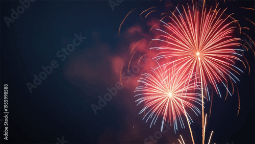 Fireworks explosion at night vector illustration