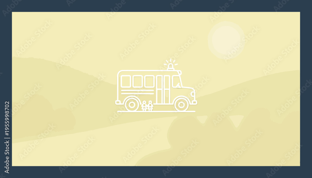 Naklejka premium School Bus Icon on Sunny Landscape Background