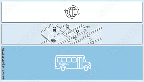 School Bus Transportation Route Map Global Concept
