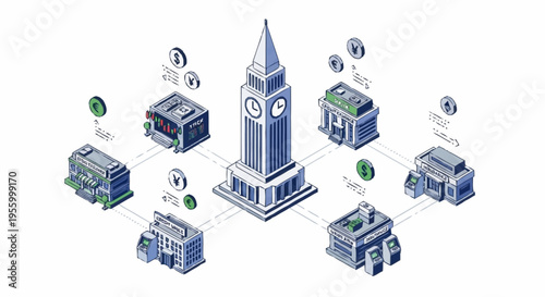 Infographic of a city with buildings.