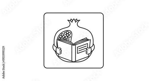 Pomegranate Character Reading Book, Education Concept, Healthy Lifestyle Symbol