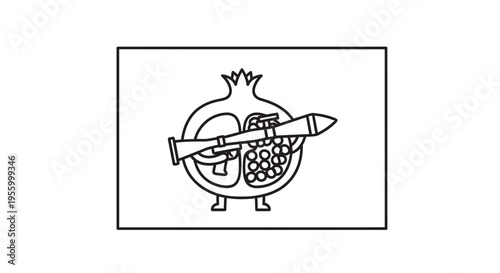 Pomegranate Character Holding Rocket Launcher, Symbolizing Conflict and Fruit