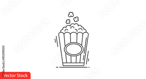 Popcorn bucket outline icon, movie night snack, cinema food, vector illustration