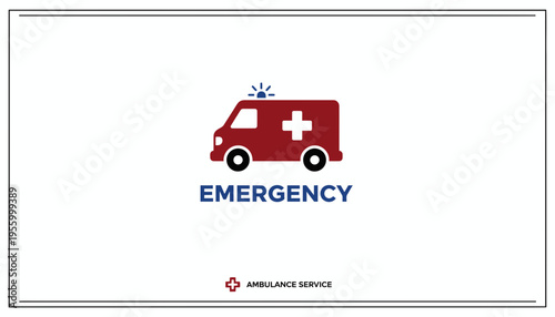 Red Ambulance Icon with "EMERGENCY" text and cross symbol, representing medical emergency service.