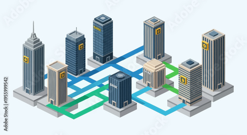 City infrastructure with network connections.