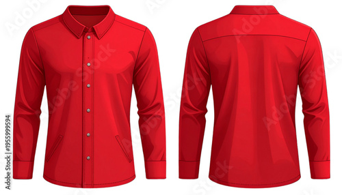 A red long-sleeved shirt with buttons on a transparent background