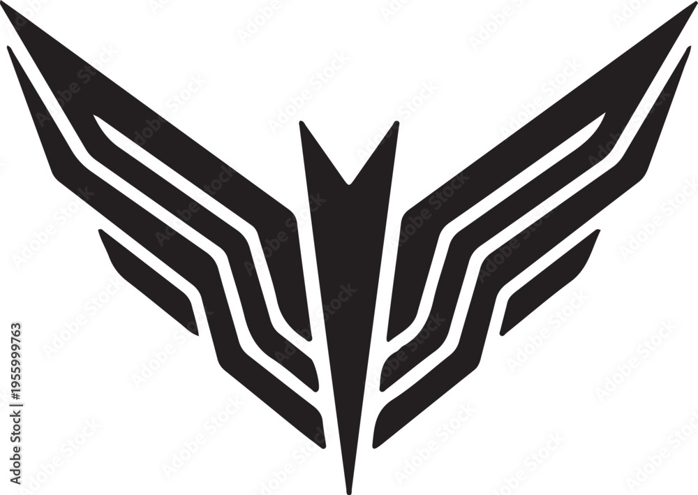 Obraz premium Modern Geometric Eagle Wings Logo, Abstract Phoenix Vector Icon for E-sports and Security Branding