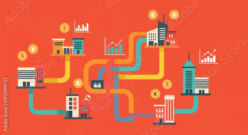 A vibrant infographic of business and industry connections.