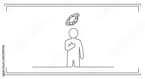 Person flipping coin in air, decision making, chance, gambling concept, simple line art