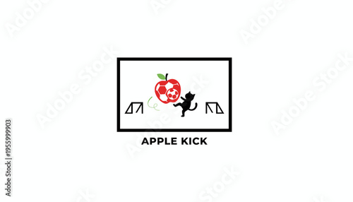 Playful Cat Kicking Apple Soccer Ball in Goal, Funny Animal Sports Concept