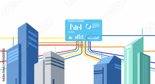City buildings with internet network connections.
